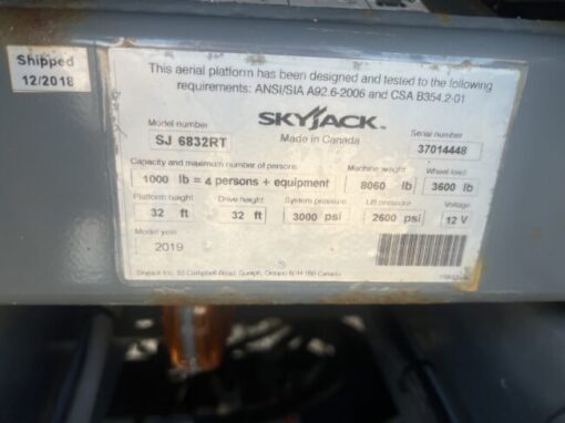 2019 Skyjack SJ6832RT - Stock #3314 - Image 3